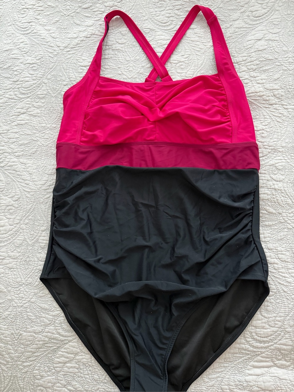 BloomChic Fuchsia and Black Crossback One-Piece Swimsuit